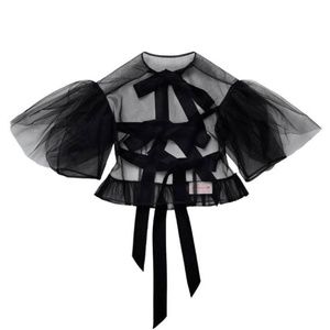 Simone Rocha x H&M Black Puff Sleeve Tulle Top with Back Ties
